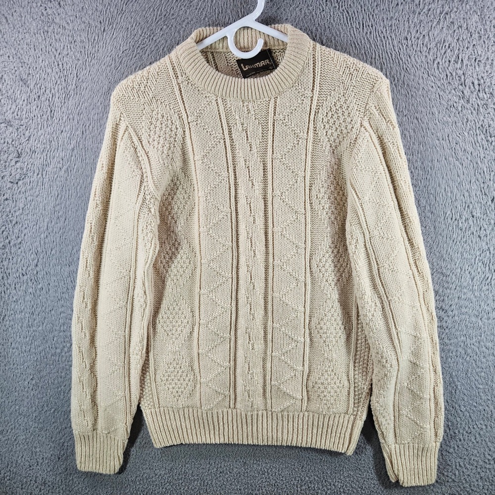Vintage Lahmar Womens Cream Cable Knit Sweater Size Small Made in USA Ivory